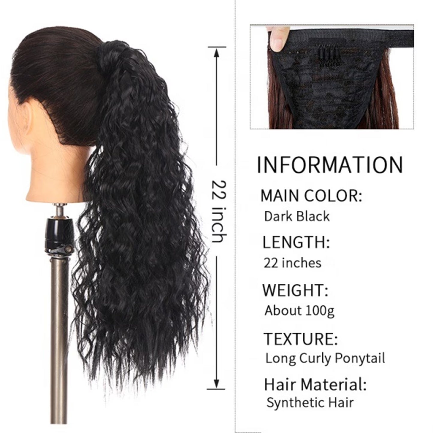 Messy Bun Hair Piece for Women 22" Long Curly Ponytail Extension Hairband Hair Clip Synthetic Puffy Ponytail Hair Extension Wrapped Bun Women'S Wig-Black