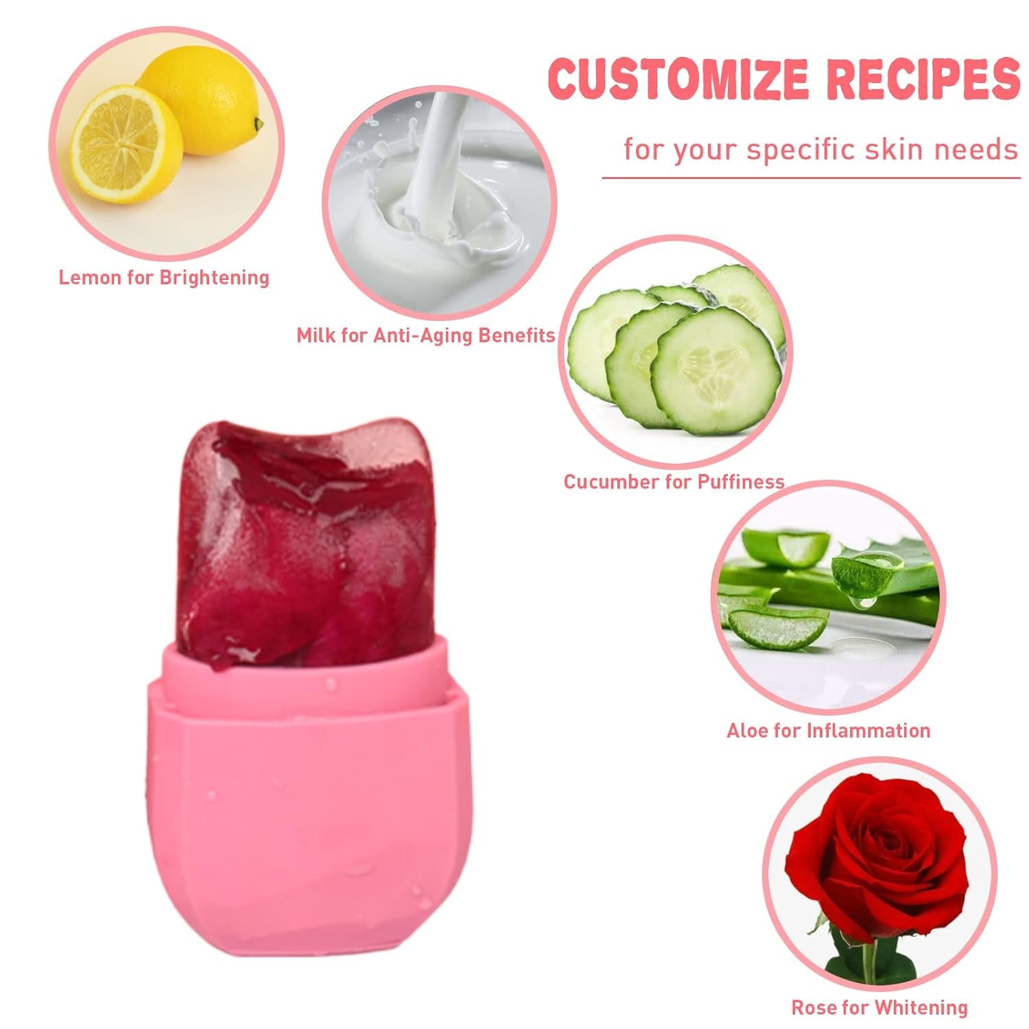 Ice Roller and Gua Sha Set for Face, Eyes and Neck - Skin Care Beauty Tools to Brighten Skin and Enhance Natural Glow (Pink)
