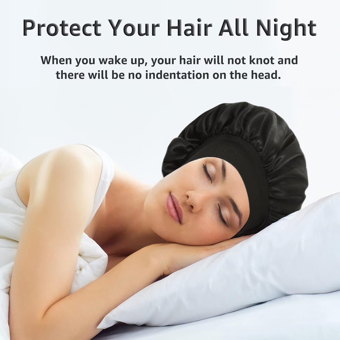 6 Pack Satin Bonnet Hair Bonnet for Sleeping, Sleep Bonnets for Women Large Wide Soft Band Sleep Cap for Curly Hair Braids, Black
