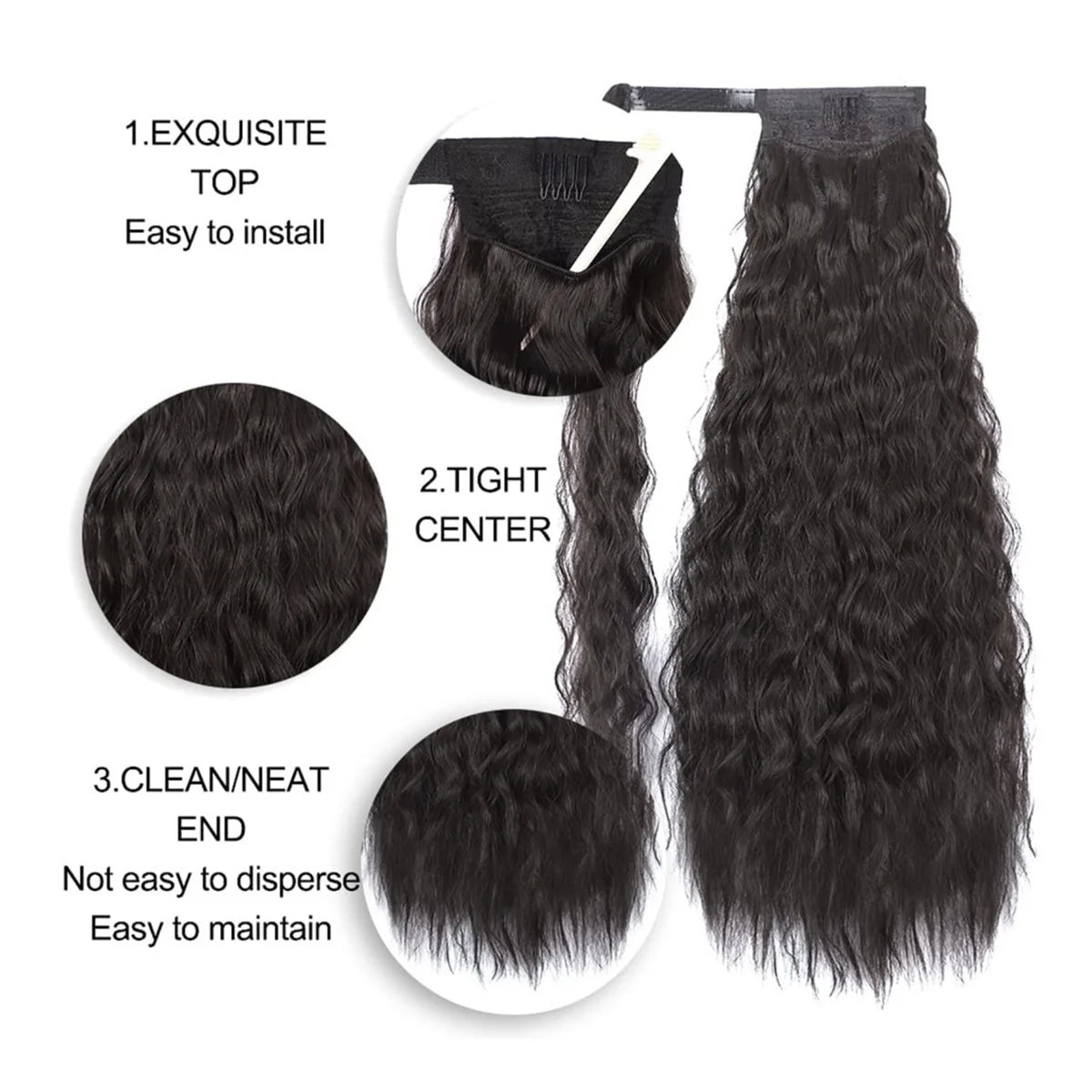 Messy Bun Hair Piece for Women 22" Long Curly Ponytail Extension Hairband Hair Clip Synthetic Puffy Ponytail Hair Extension Wrapped Bun Women'S Wig-Black