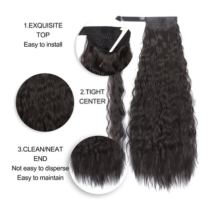 Messy Bun Hair Piece for Women 22" Long Curly Ponytail Extension Hairband Hair Clip Synthetic Puffy Ponytail Hair Extension Wrapped Bun Women'S Wig-Black