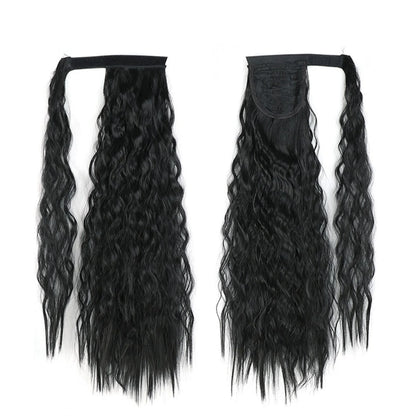 Messy Bun Hair Piece for Women 22" Long Curly Ponytail Extension Hairband Hair Clip Synthetic Puffy Ponytail Hair Extension Wrapped Bun Women'S Wig-Black