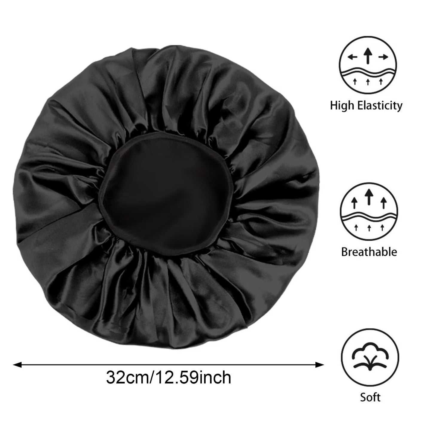 6 Pack Satin Bonnet Hair Bonnet for Sleeping, Sleep Bonnets for Women Large Wide Soft Band Sleep Cap for Curly Hair Braids, Black