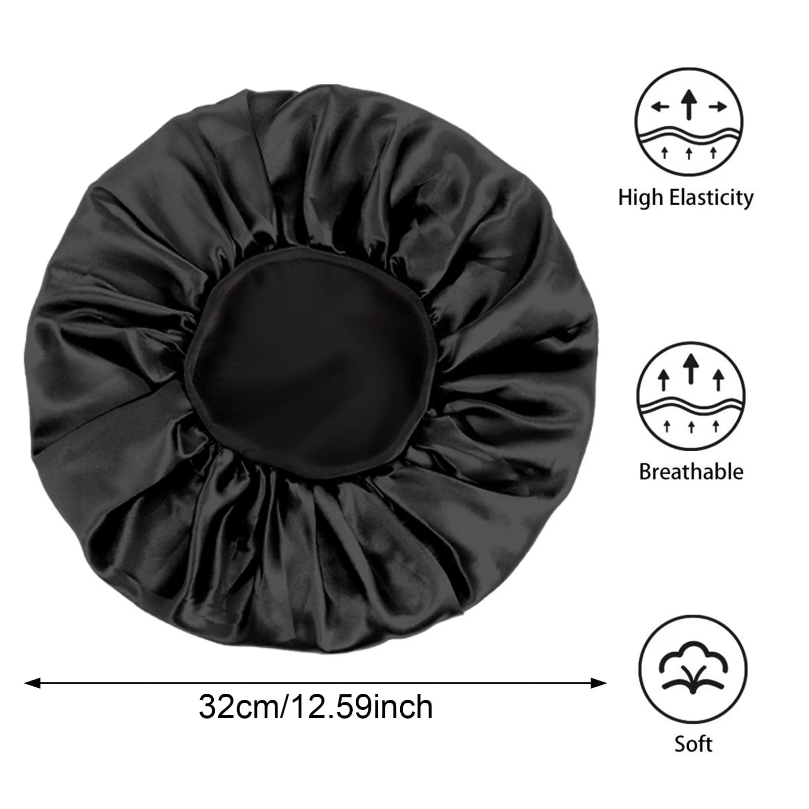 6 Pack Satin Bonnet Hair Bonnet for Sleeping, Sleep Bonnets for Women Large Wide Soft Band Sleep Cap for Curly Hair Braids, Black