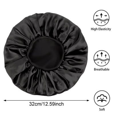 6 Pack Satin Bonnet Hair Bonnet for Sleeping, Sleep Bonnets for Women Large Wide Soft Band Sleep Cap for Curly Hair Braids, Black