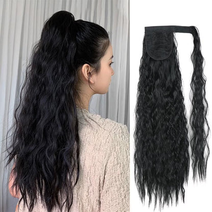 Messy Bun Hair Piece for Women 22" Long Curly Ponytail Extension Hairband Hair Clip Synthetic Puffy Ponytail Hair Extension Wrapped Bun Women'S Wig-Black