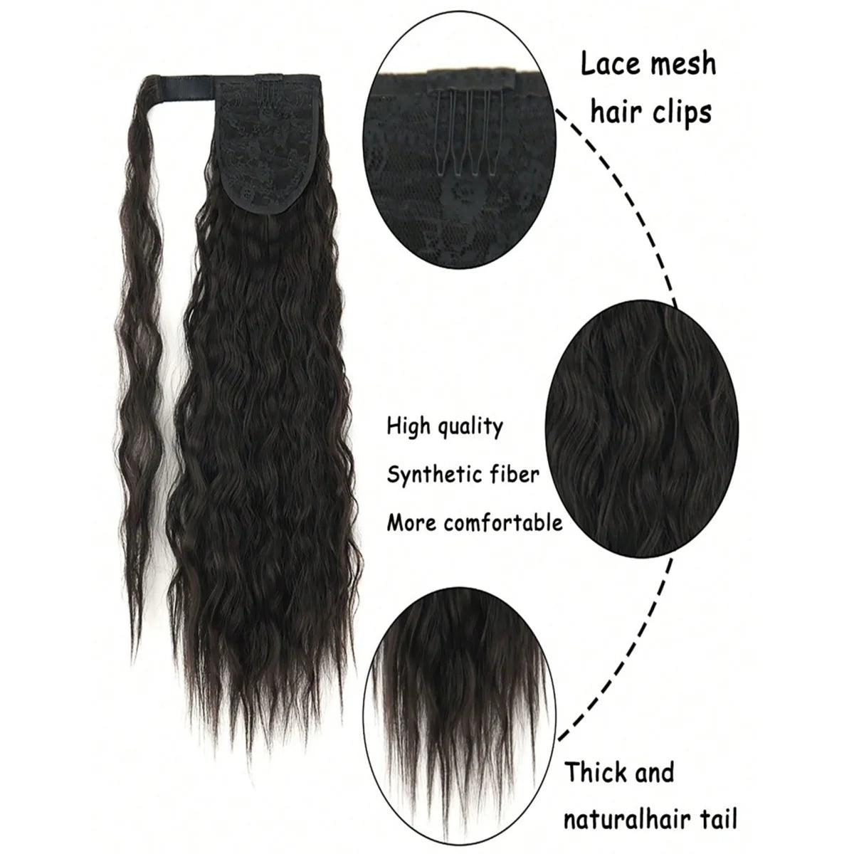 Messy Bun Hair Piece for Women 22" Long Curly Ponytail Extension Hairband Hair Clip Synthetic Puffy Ponytail Hair Extension Wrapped Bun Women'S Wig-Black