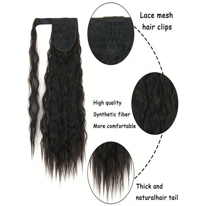 Messy Bun Hair Piece for Women 22" Long Curly Ponytail Extension Hairband Hair Clip Synthetic Puffy Ponytail Hair Extension Wrapped Bun Women'S Wig-Black